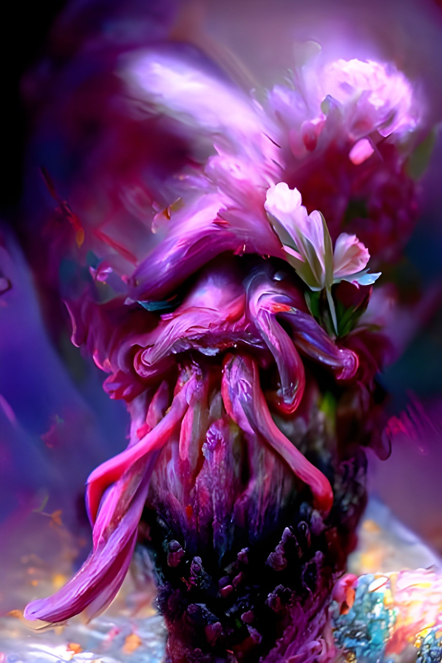 Cthulhu Portrait with Floral Beard in Vaporwave Style
