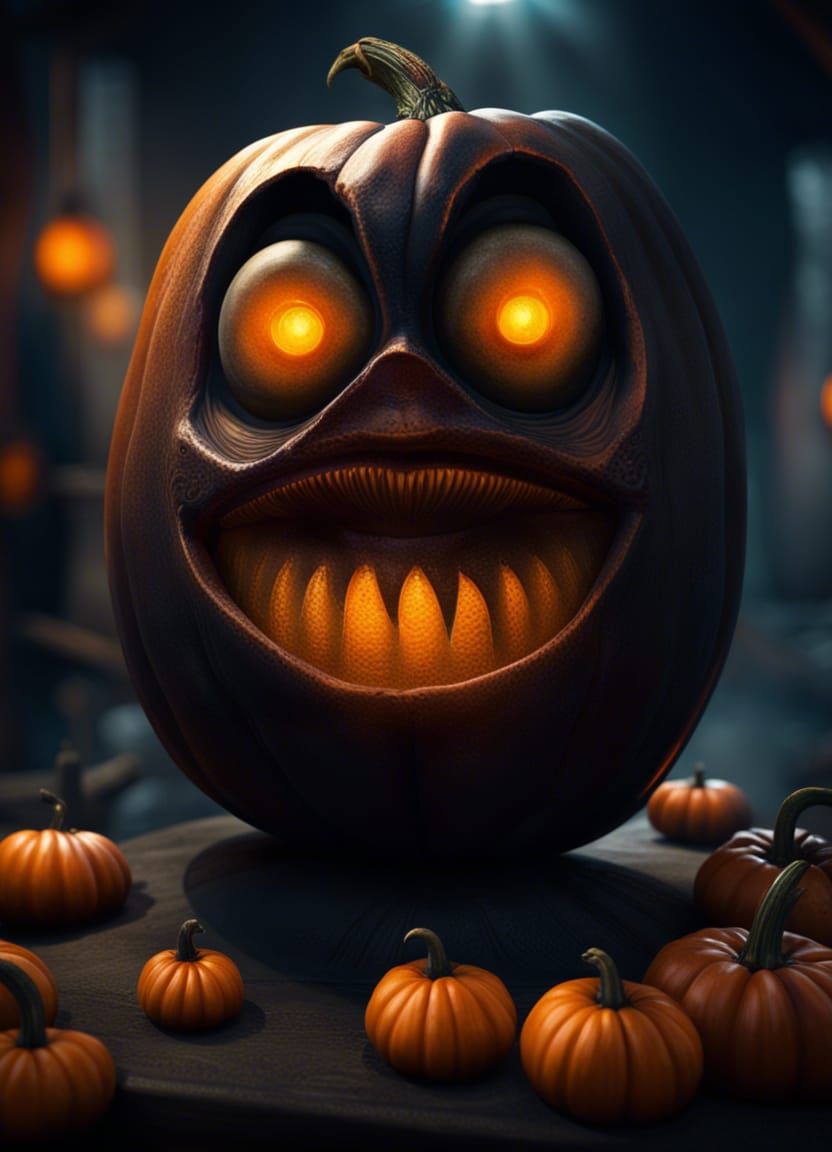 Cute Halloween Pumpkin and Skeleton in Pixar Style