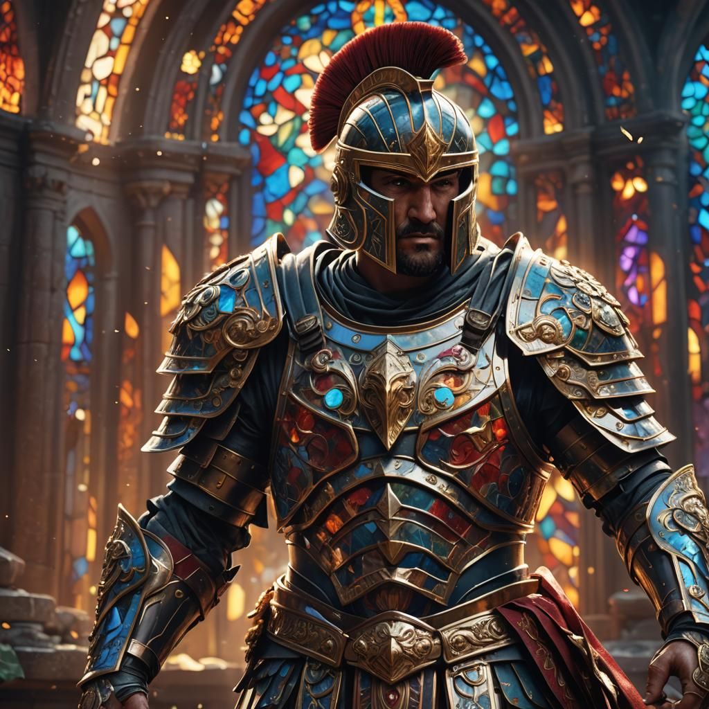 Ornate Roman Spartan in Stained Glass Shards