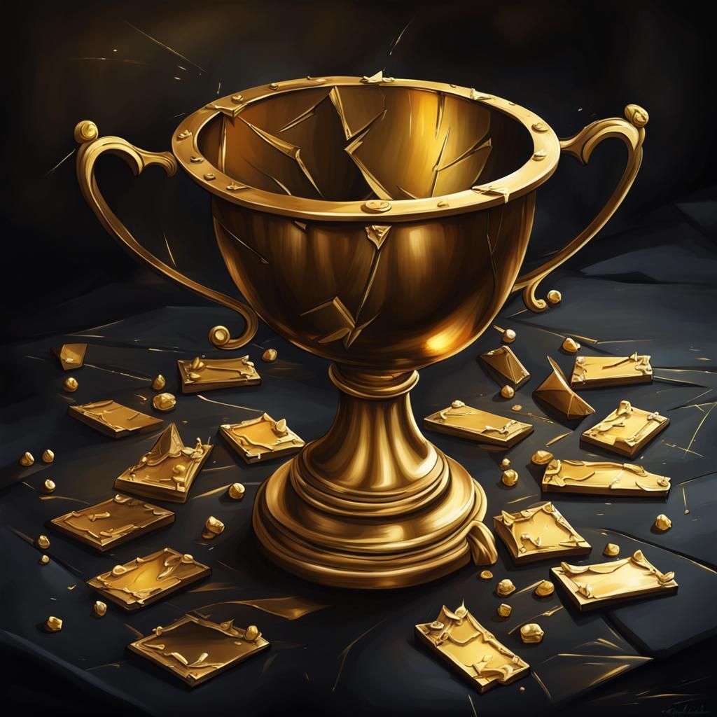 Broken Golden Trophy: Realistic Oil Painting