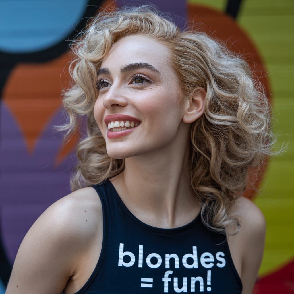 Portrait of a Blonde Woman with Voluminous Curly Hair