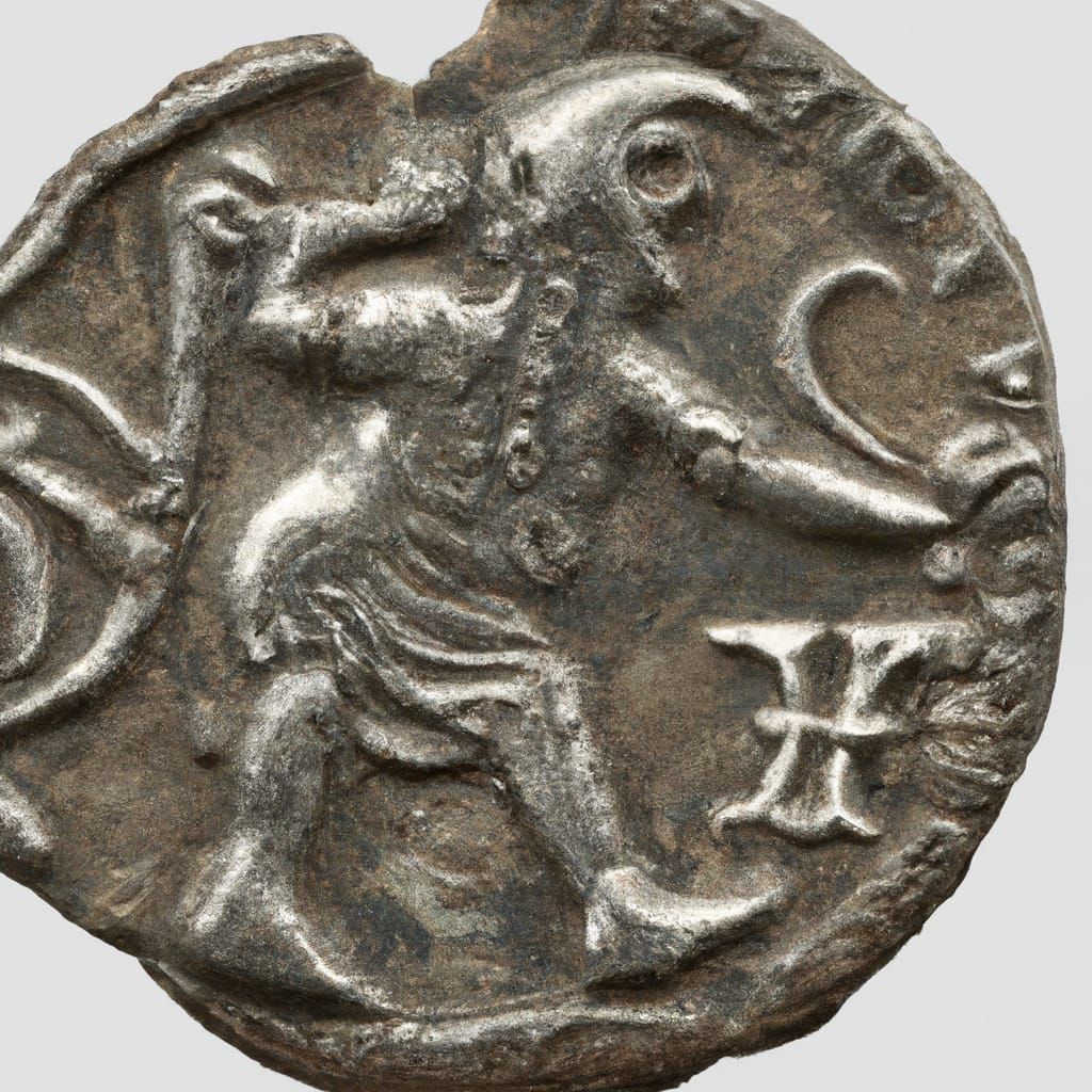 Ancient Coin with Armored Reptile Arm