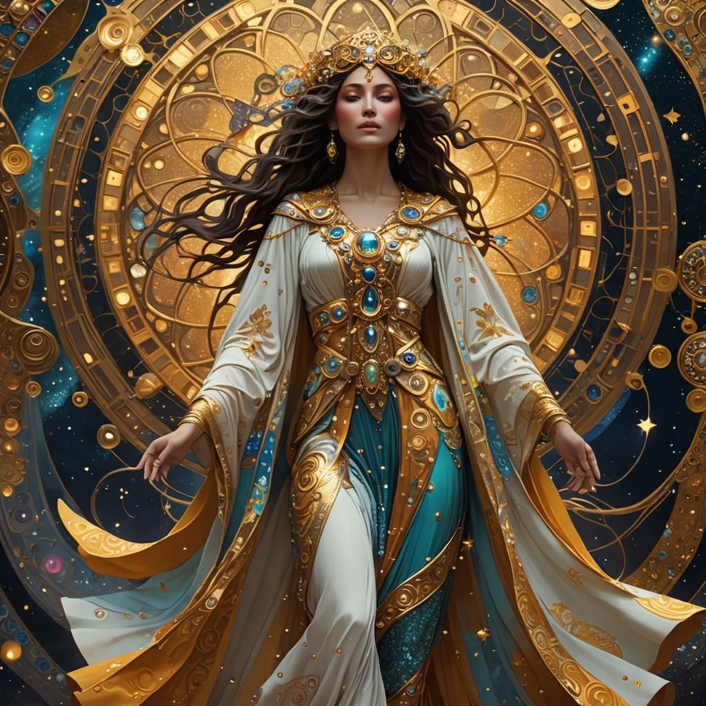 Ethereal Star Goddess in Klimt-Inspired Jewelry