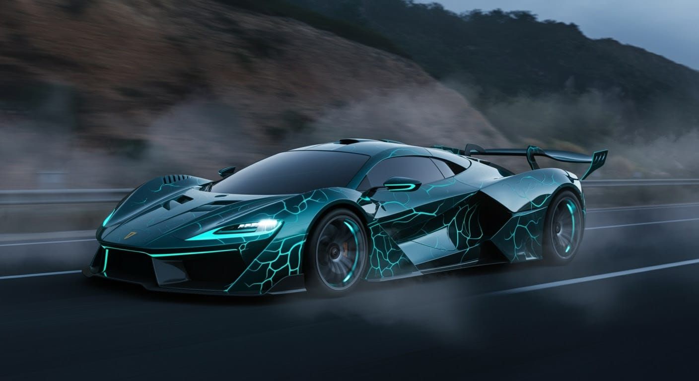 Serpent Hypercar on Coastal Road, Futuristic Design