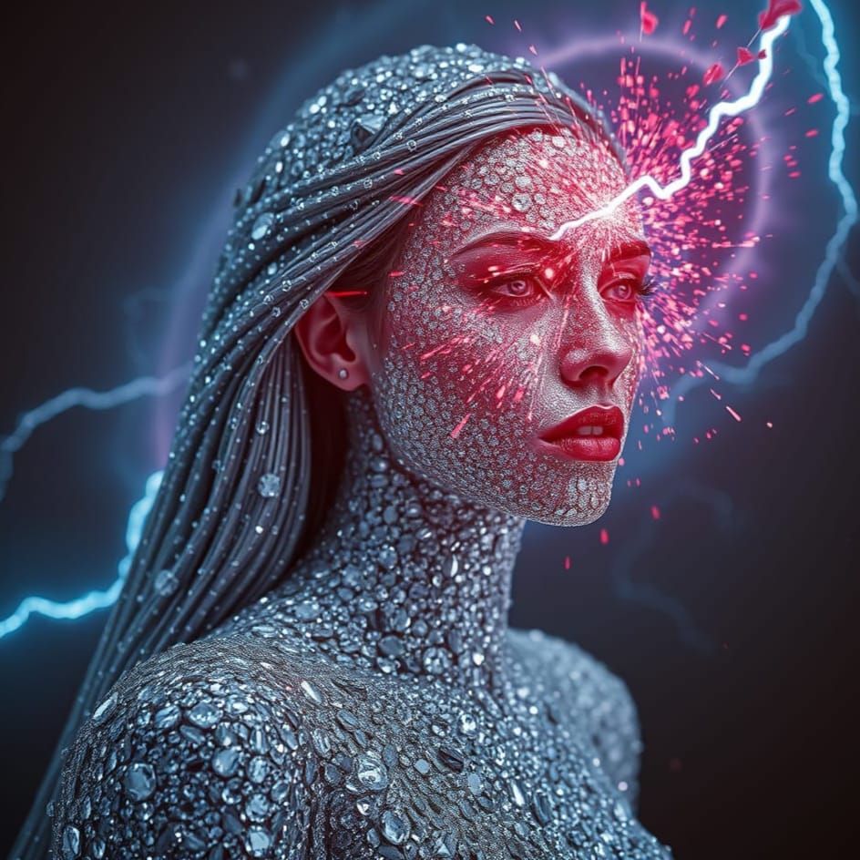 Diamond Woman Exploding Into Shimmering Galaxy