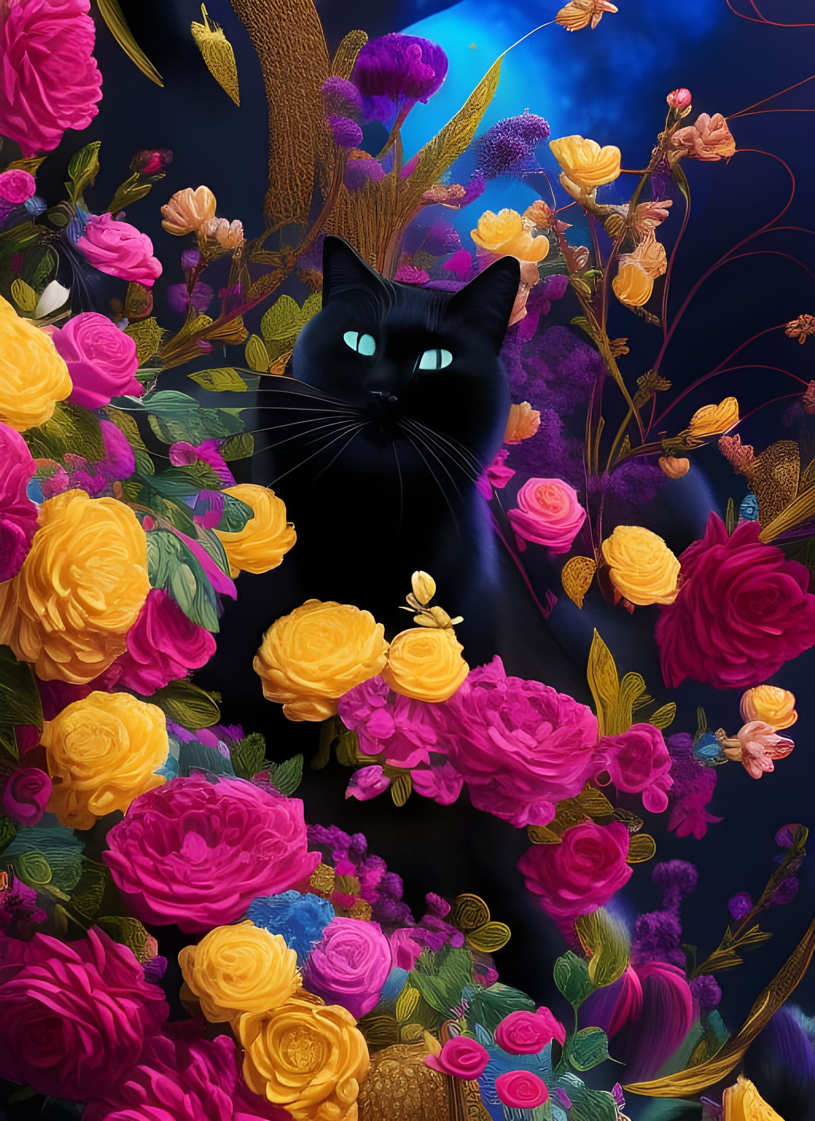 Black Cat and Flowers 2