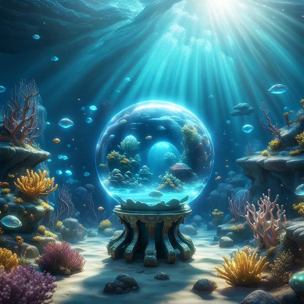 Underwater Crystal Orb in 3D Game Cinematic Style