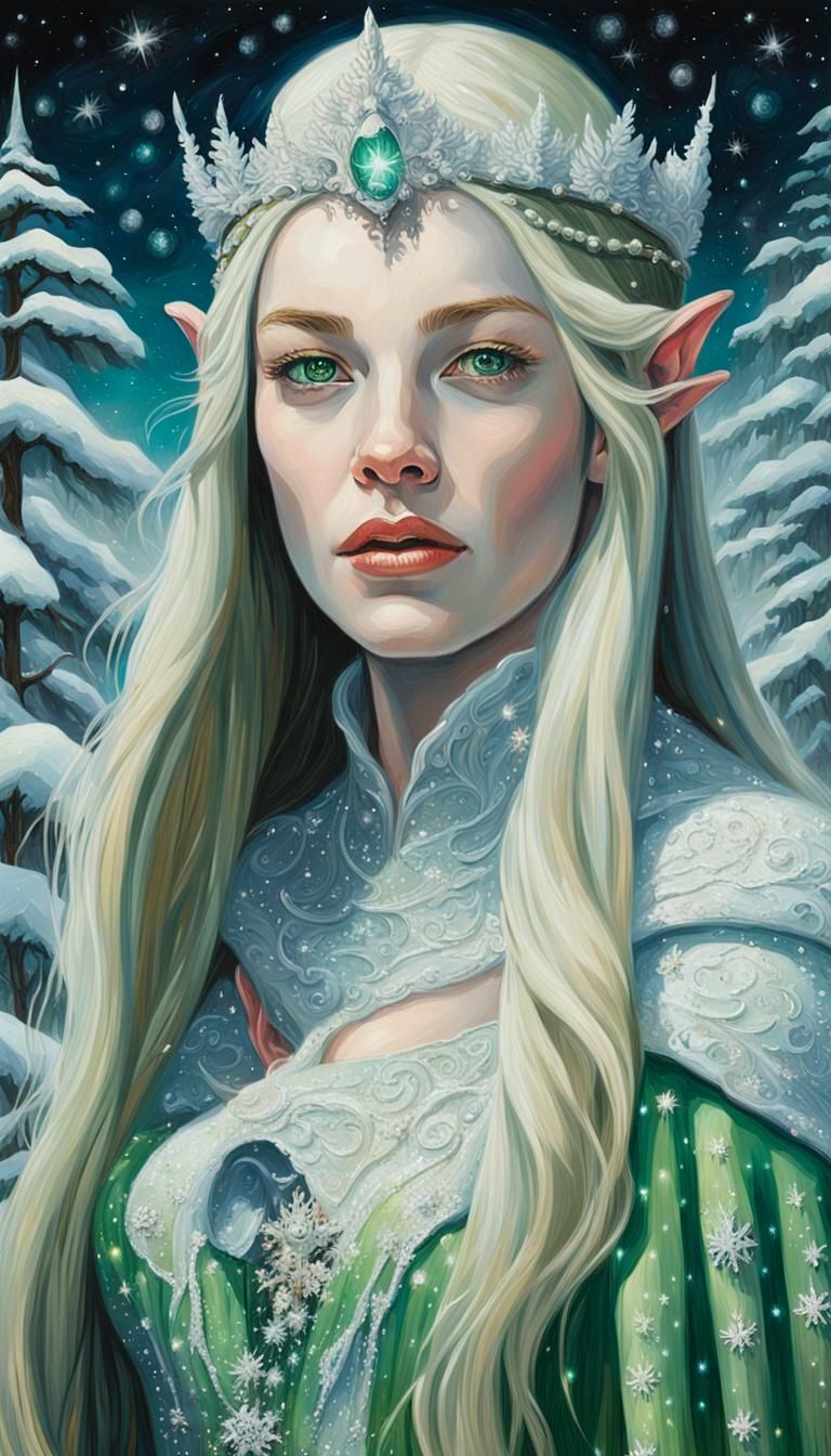 Winter Elf Princess in Faberge Style Landscape