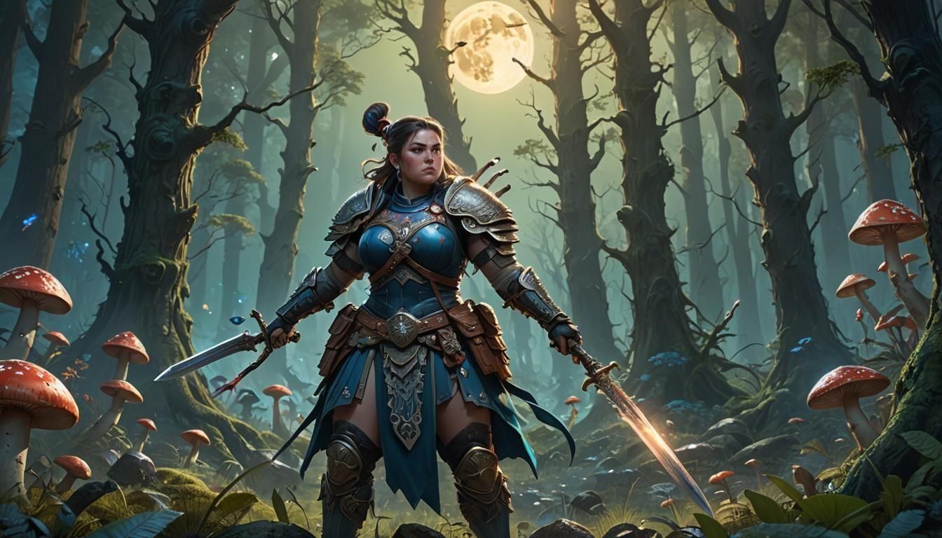 Fantasy Female Warrior in Battle-Ready Pose