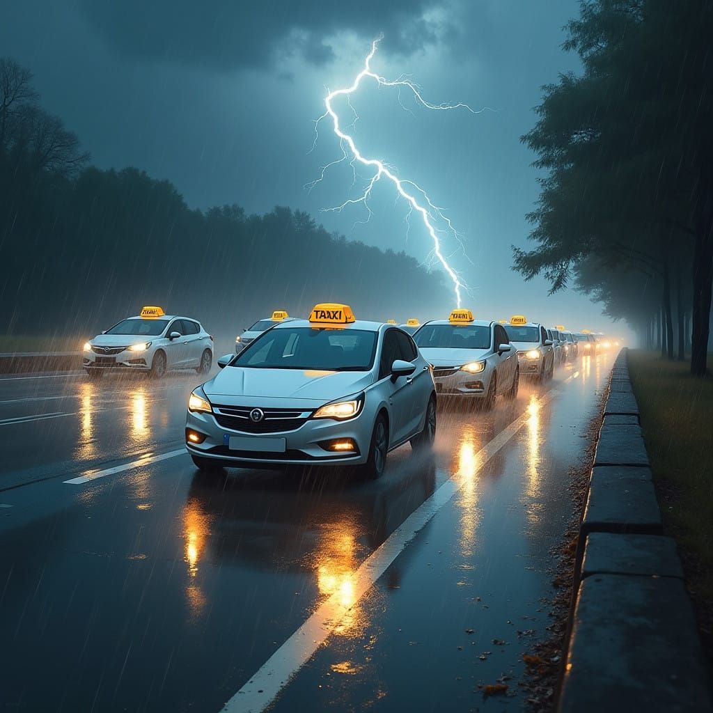 Impressionist Stormy Night Highway Convey in Neon-Lit Futuri...