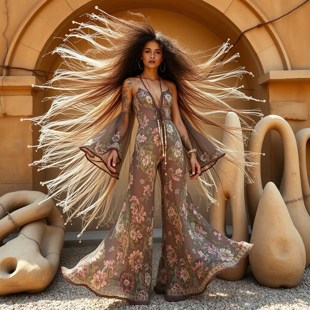 Exquisitely Beautiful Bohemian Goddess with Pearl Webs and W...