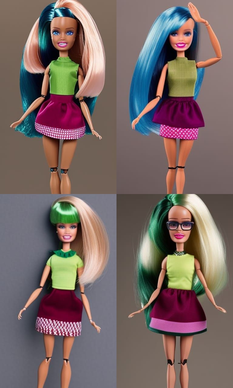 Bucktooth Barbie doll with green hair
