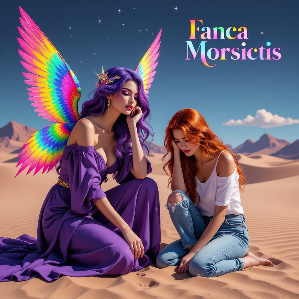 Neon Rainbow Woman in Abstract Expressionist Portrait