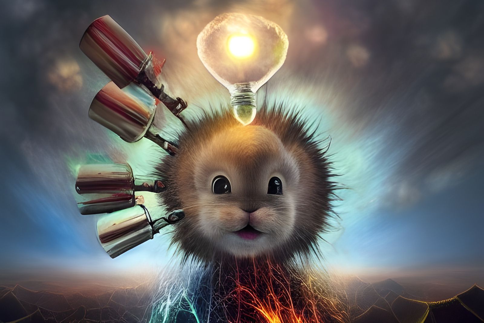 Energizer Bunny in a Tornado: Surreal Digital Art