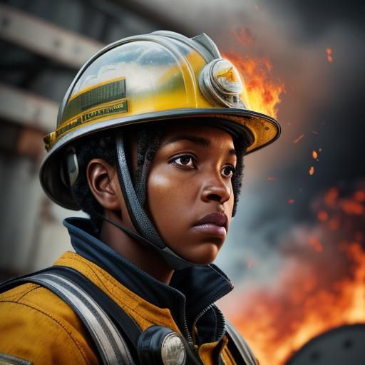 African American Woman Firefighter Portrait in HDR