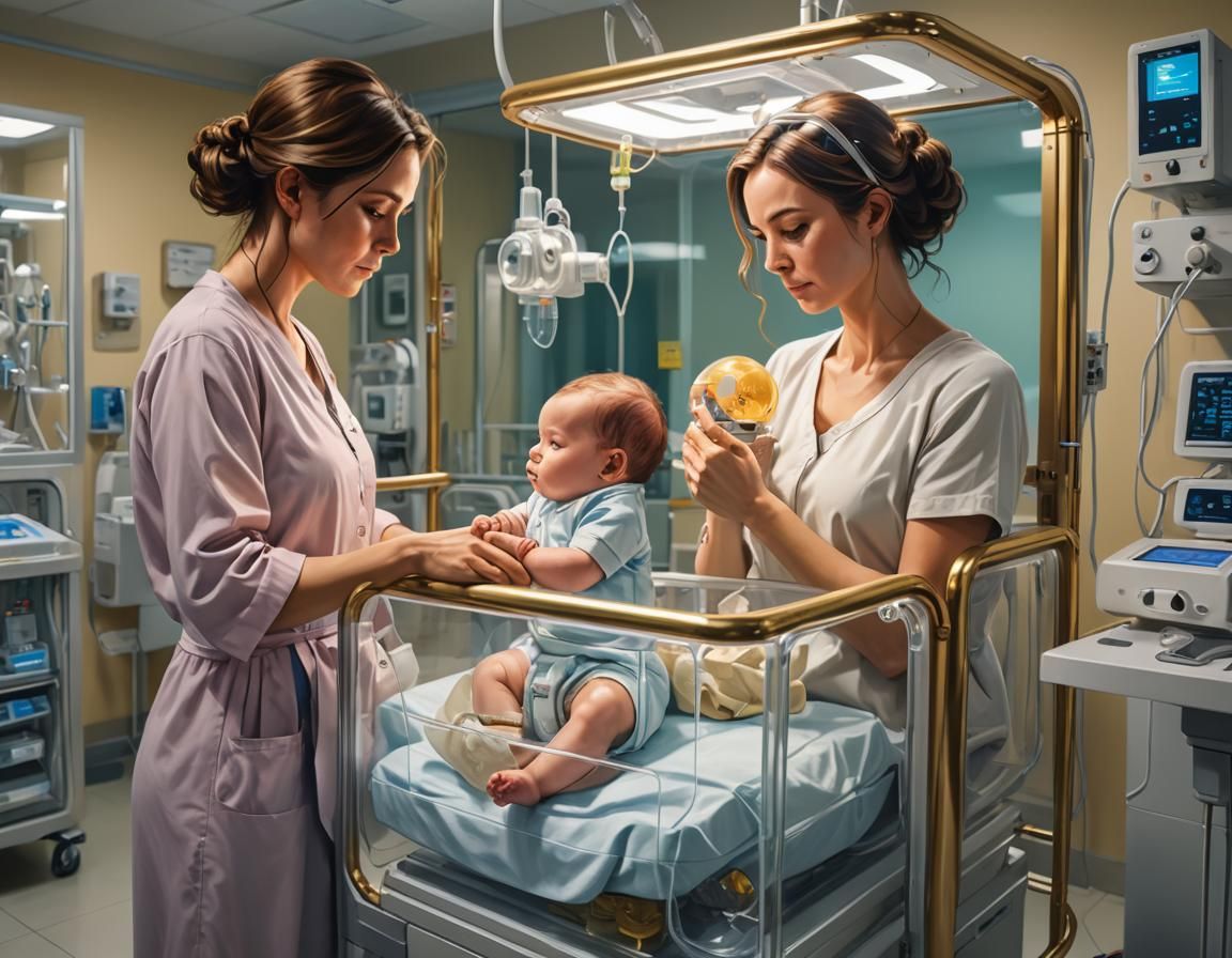 Mother and Child in ICU Nursery: 3D Concept Art