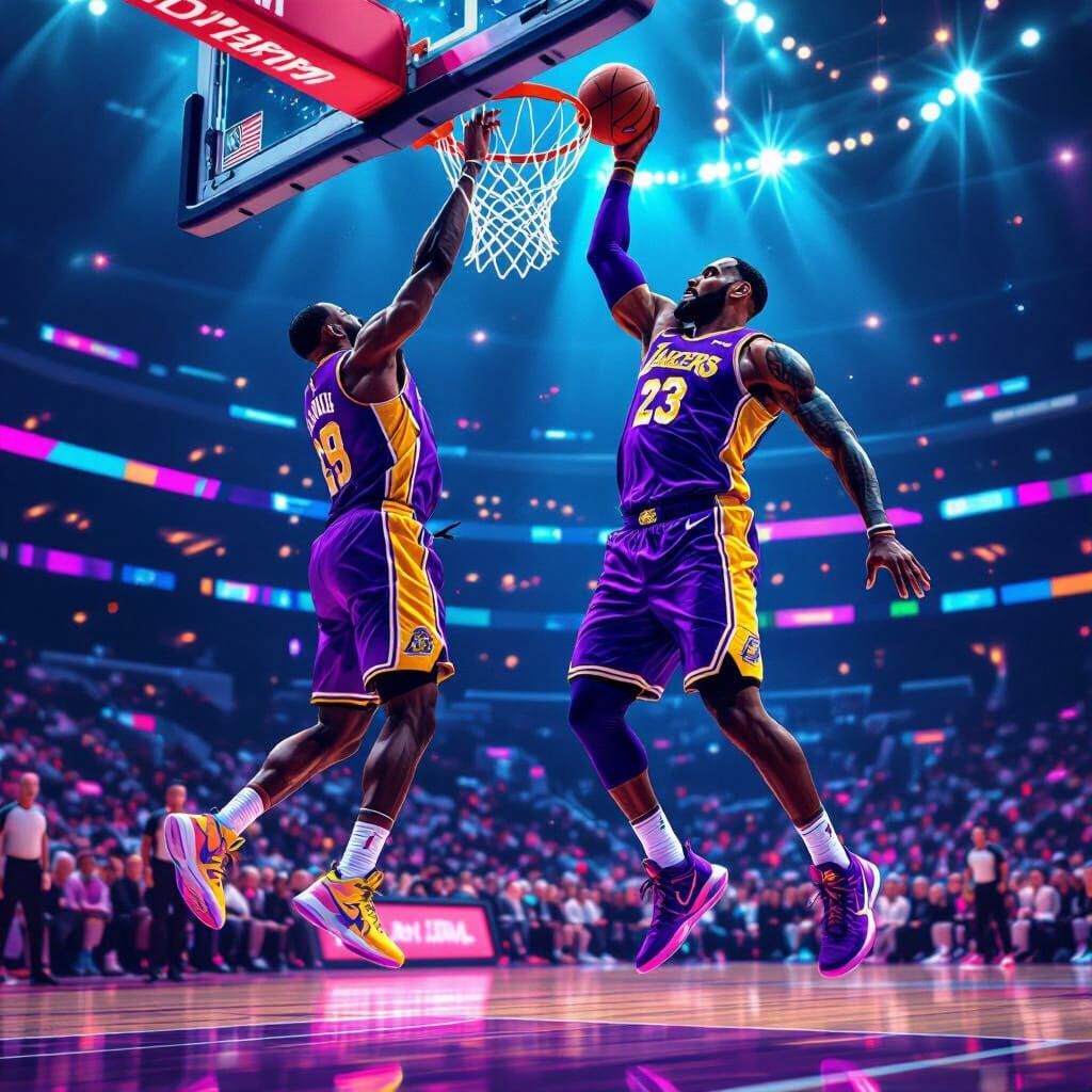 LeBron Dunking Over Michael Jordan in Futuristic Arena