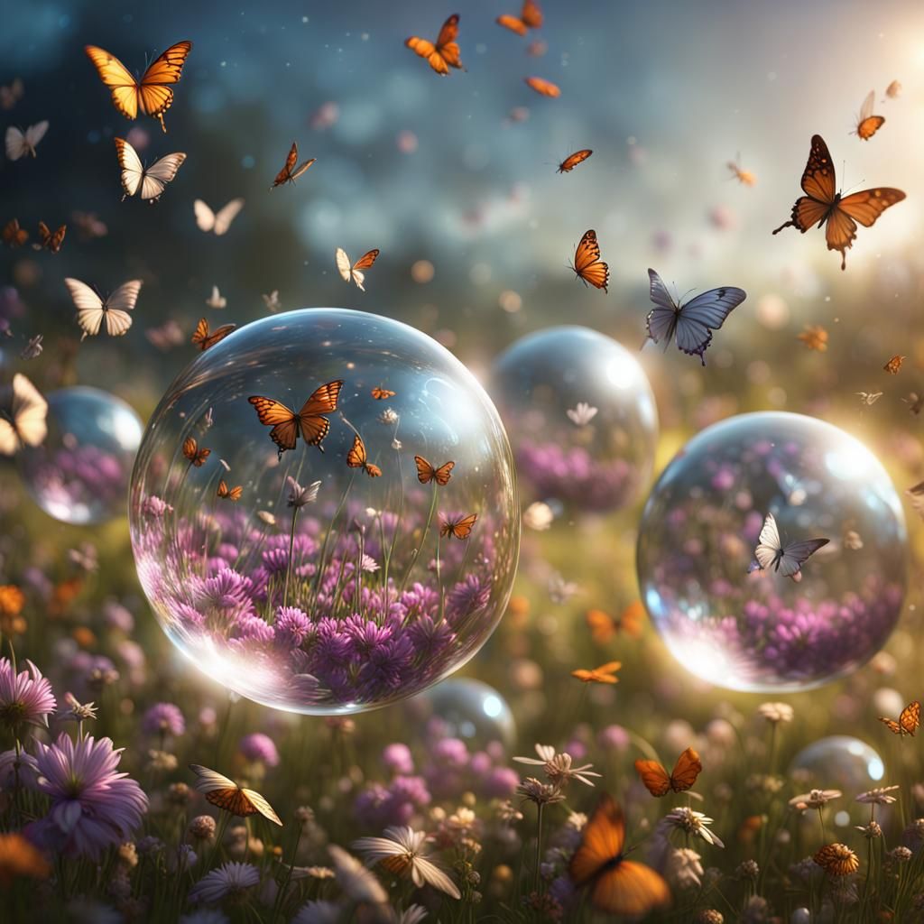 Butterflies in Glass Orbs: Fantasy Digital Art
