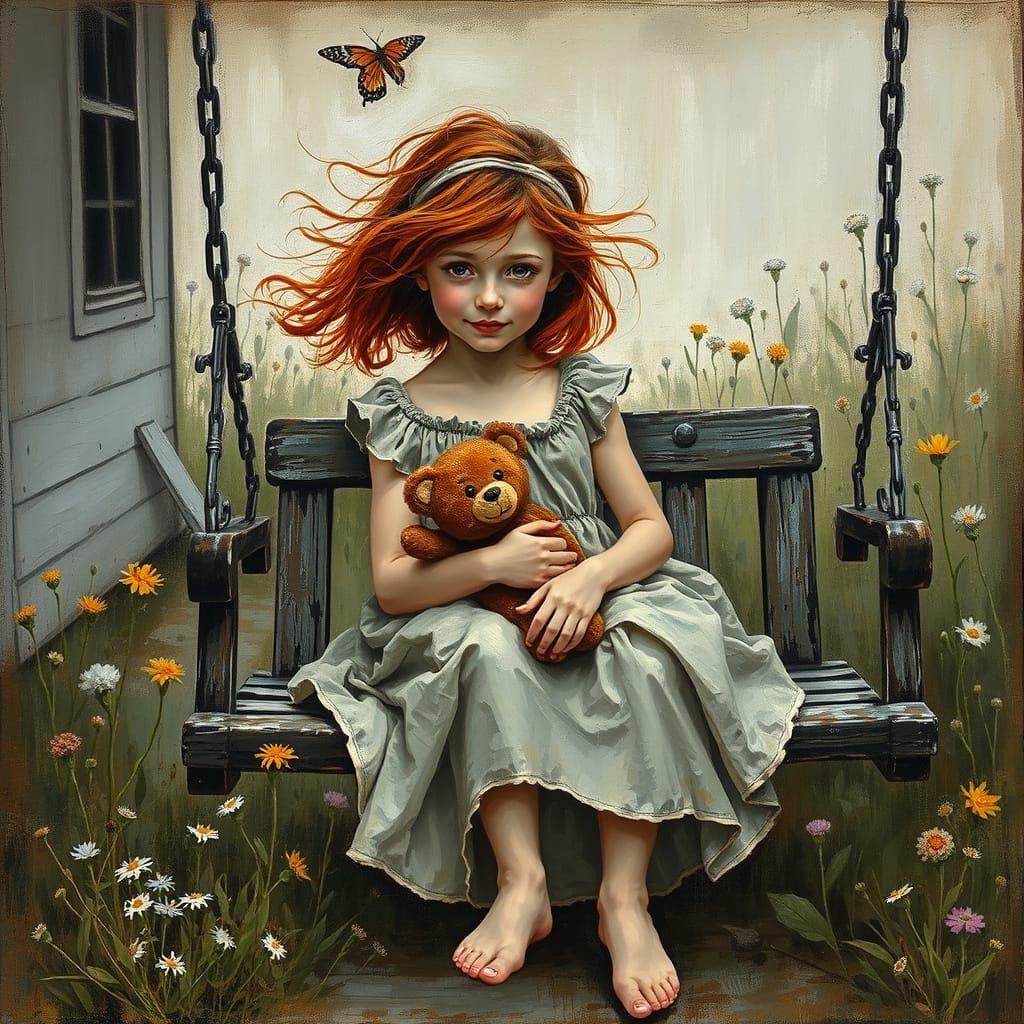 Girl on Porch Swing in Painterly Style