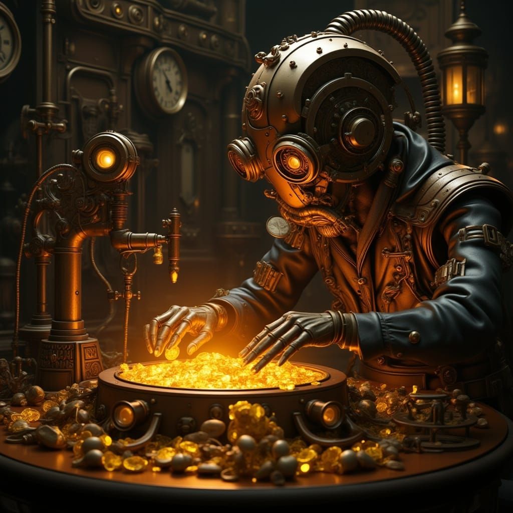 Steampunk Cyberpunk Rumpelstiltskin Creates Gold
