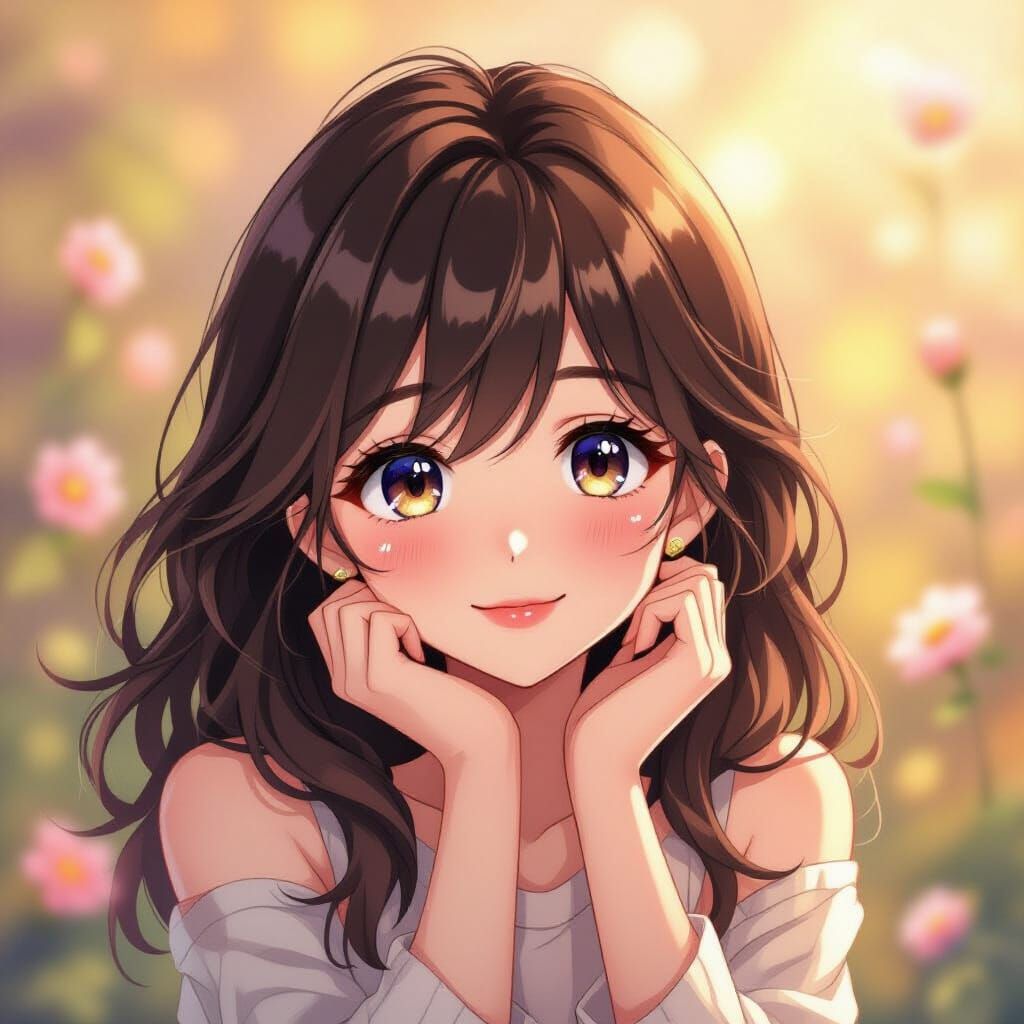 Anime Woman Radiating Affection in Warm Haze