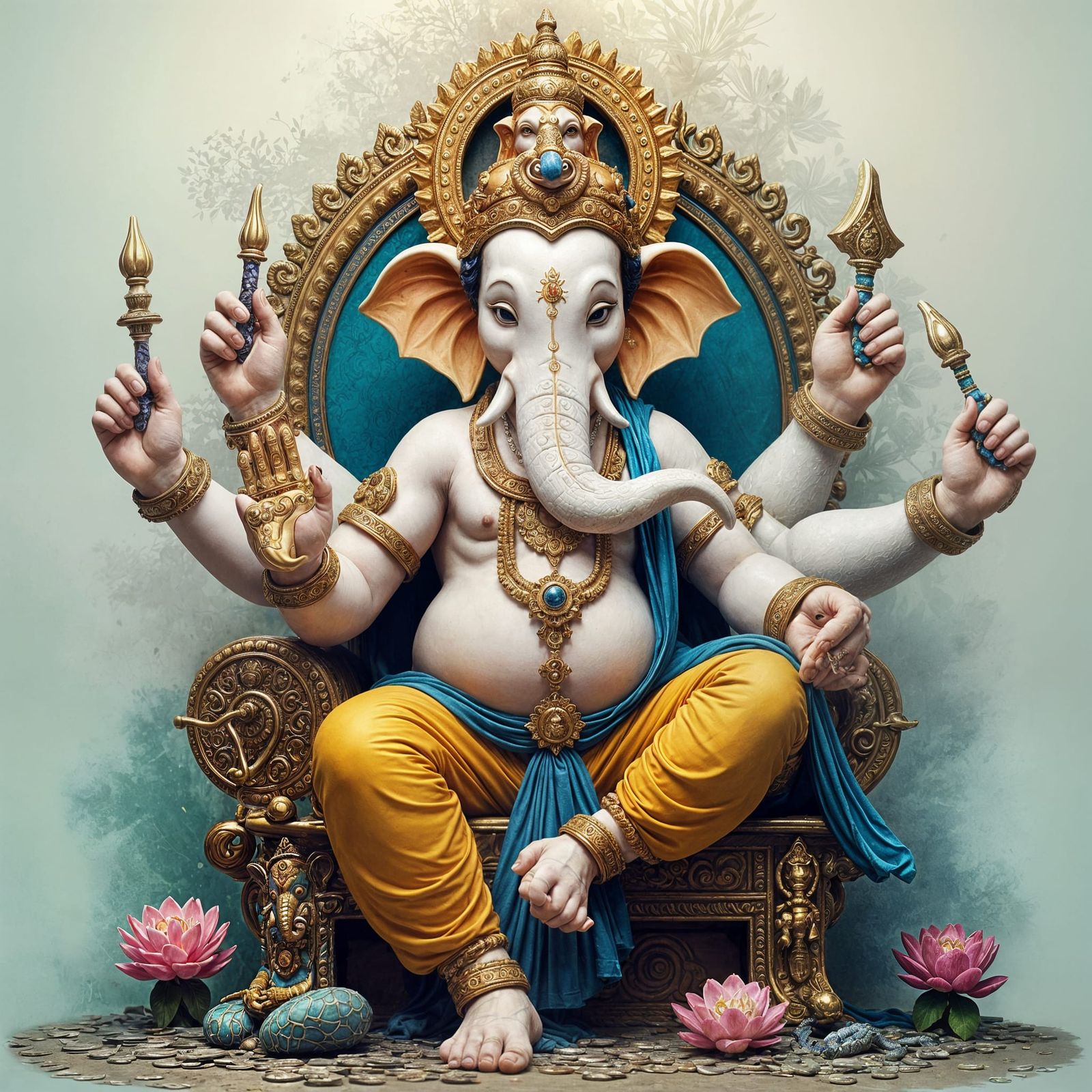 Ganesha with Eight Arms in Expressionist Style