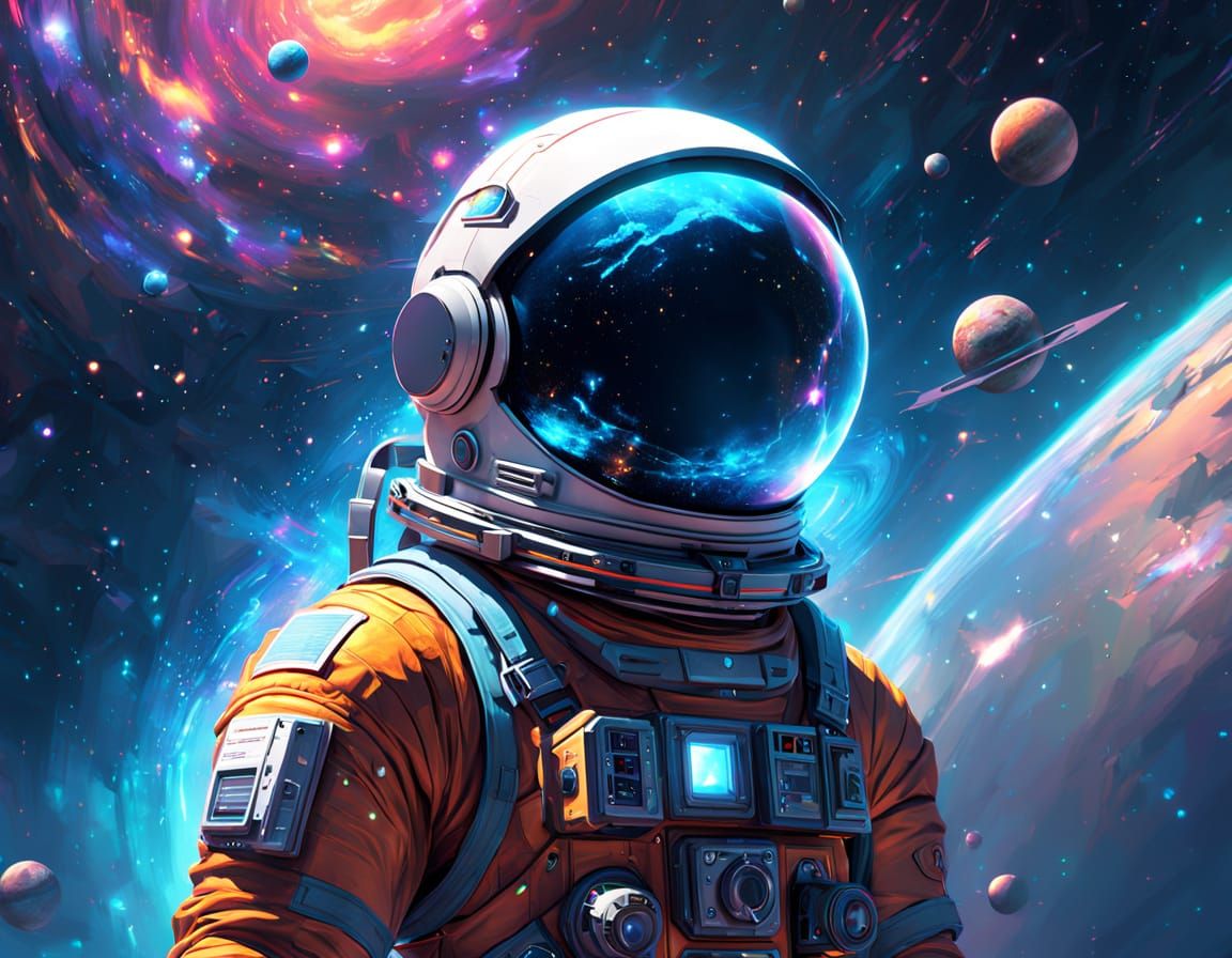 Vibrant Astronaut in a Cosmic Galaxy
