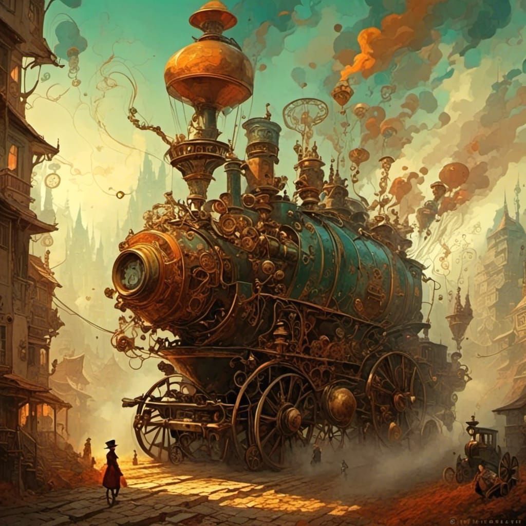 Steampunk Cat Portrait in Dark Fantasy Style