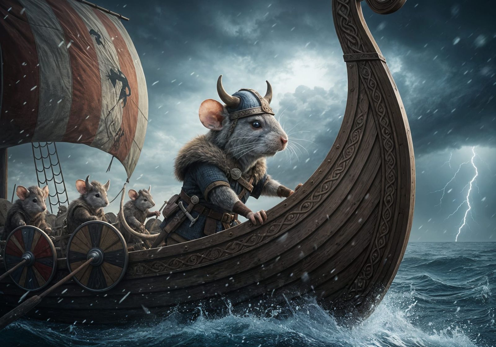 Brave Viking Mouse on Stormy Seas