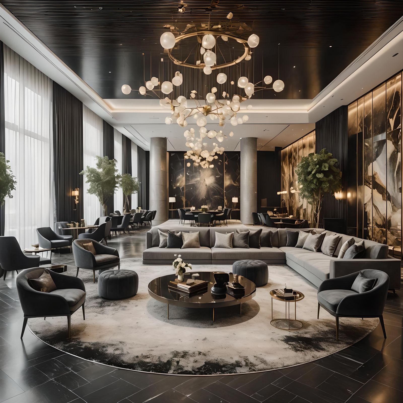 Ethereal Surreal Opera Lounge in Dark Modern Style
