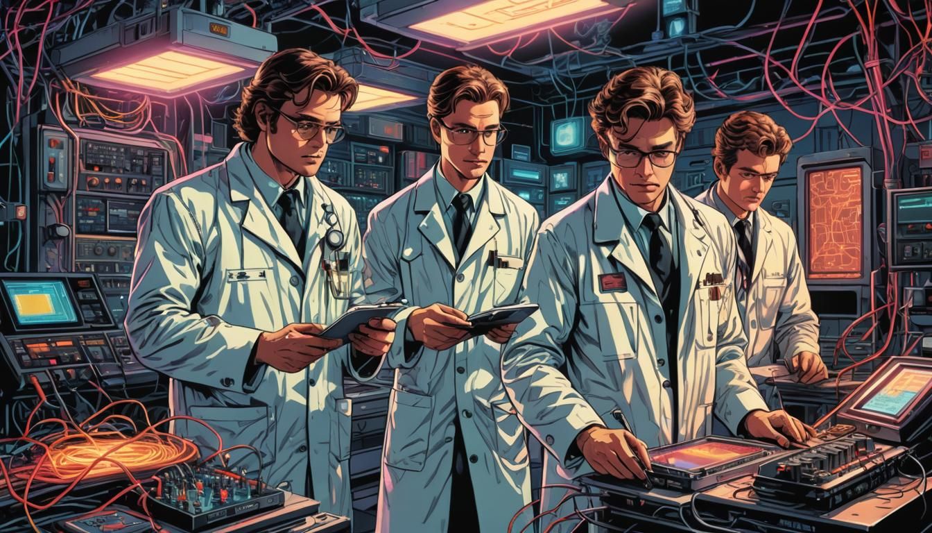 Retro Sci-Fi Lab in Comic Book Art Style