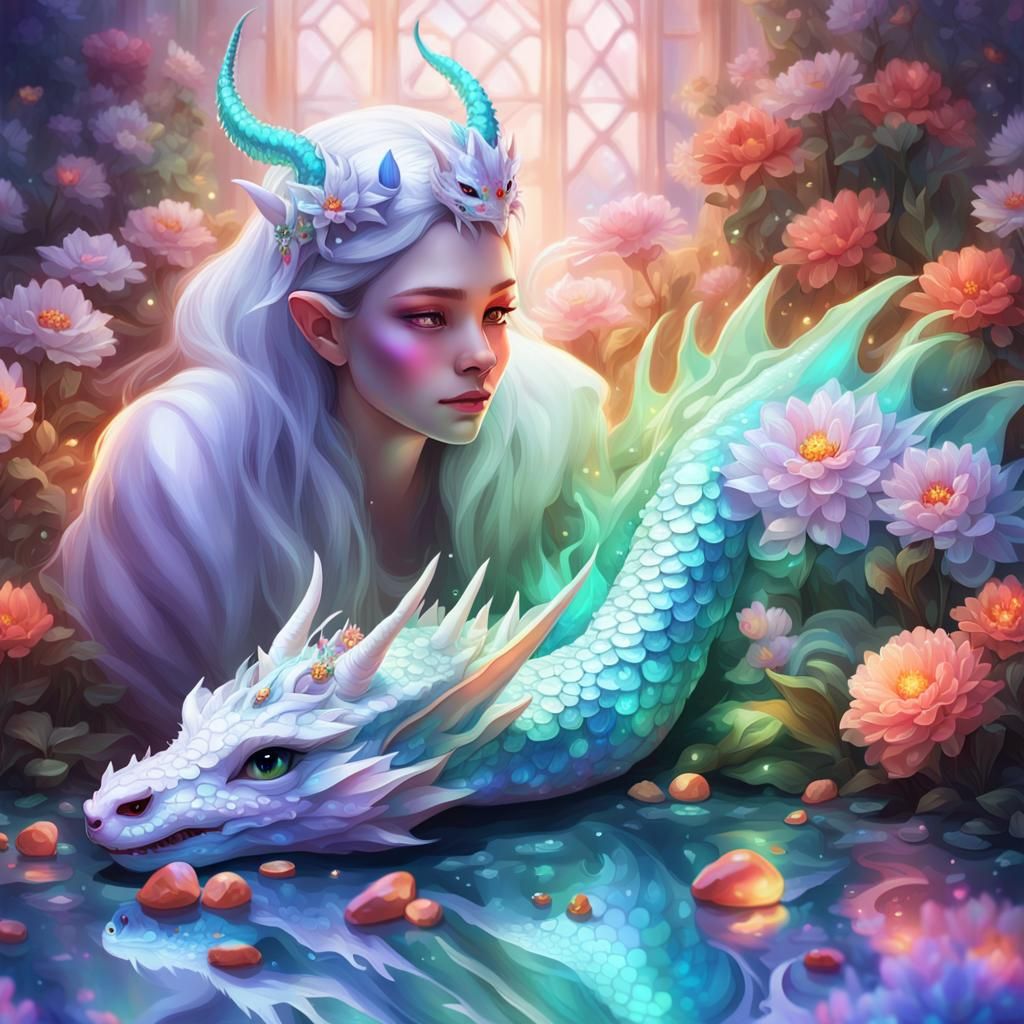 Iridescent Queen and Dragon in Digital Art
