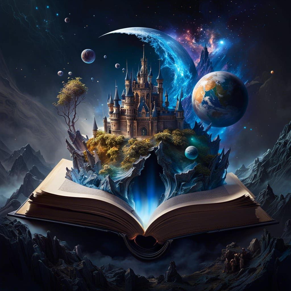 Fantasy Castle Universe Emerging from Open Book