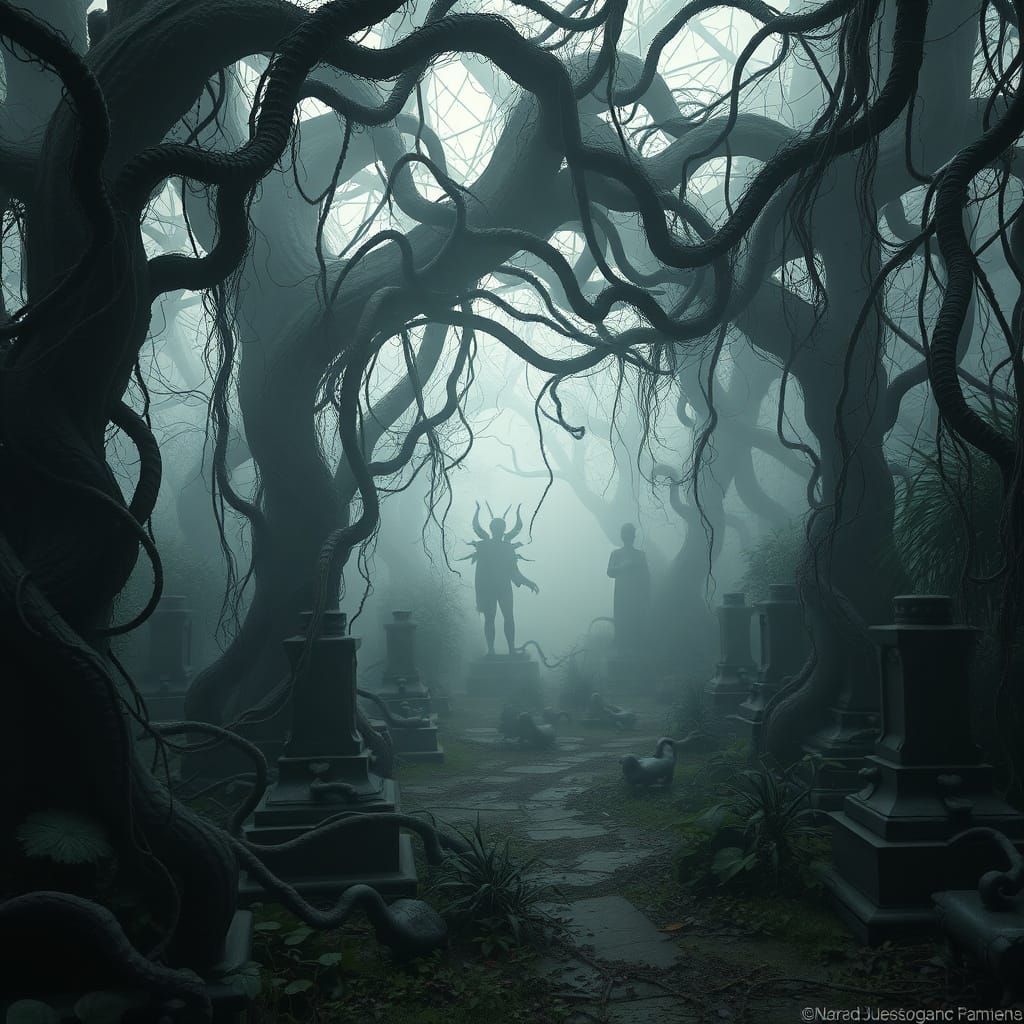 Creepy Overgrown Garden in Ultrarealistic 8k Style