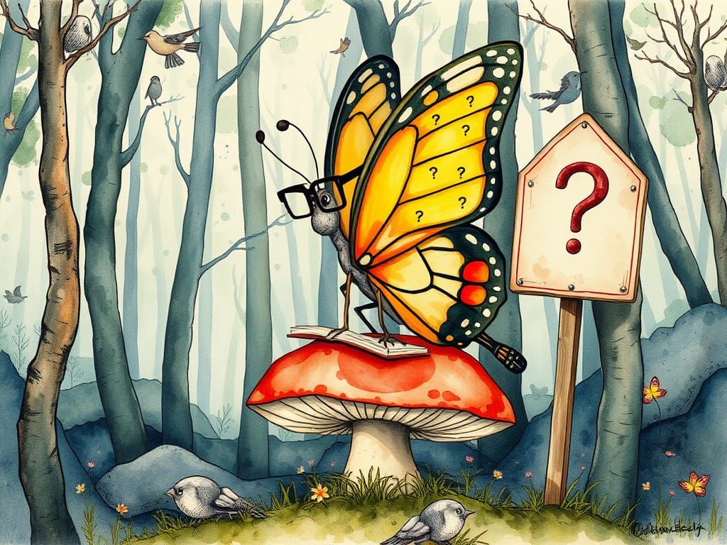 Butterfly with Glasses in Dreamlike Watercolor