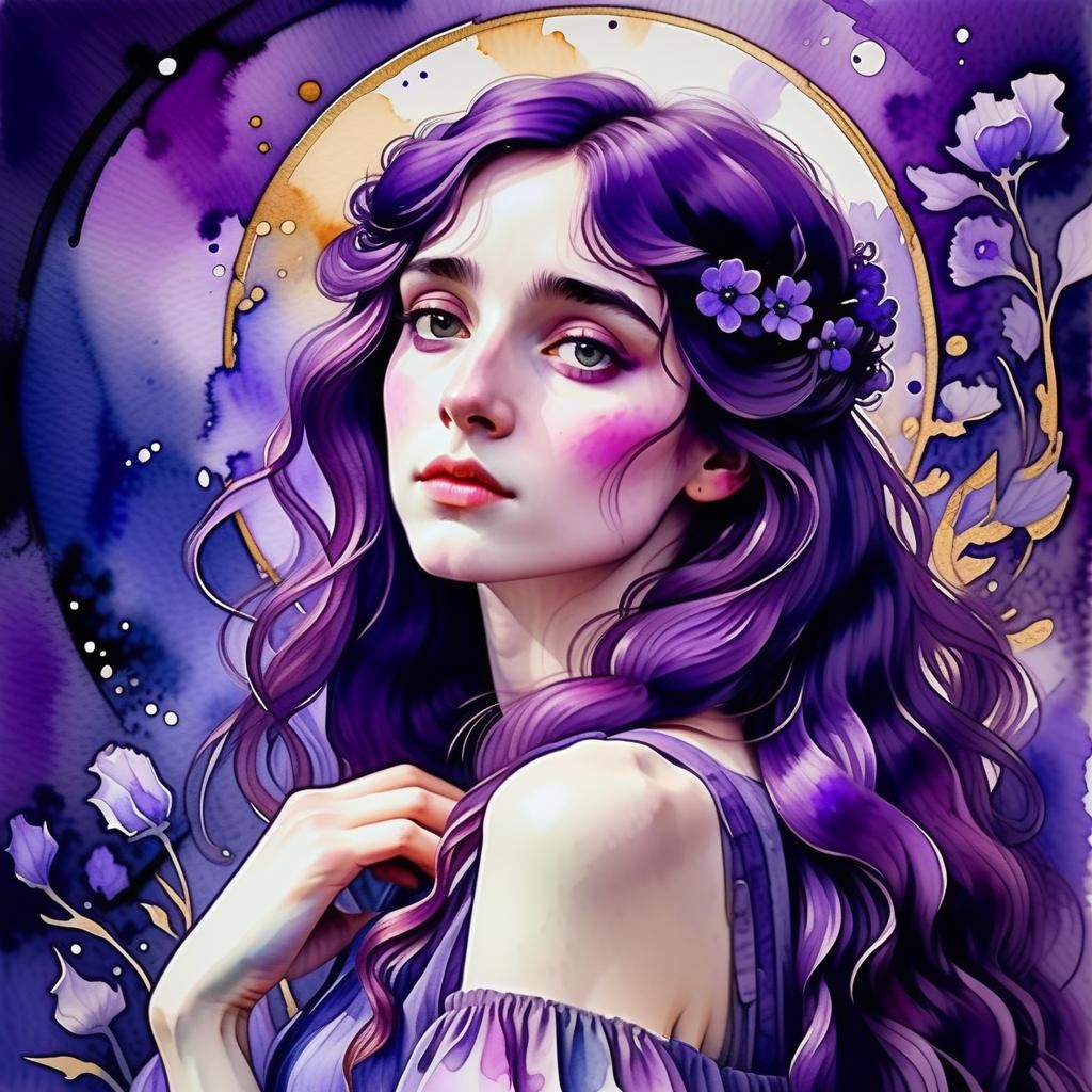 Fantasycore Portrait in Watercolor, Pre-Raphaelite Style