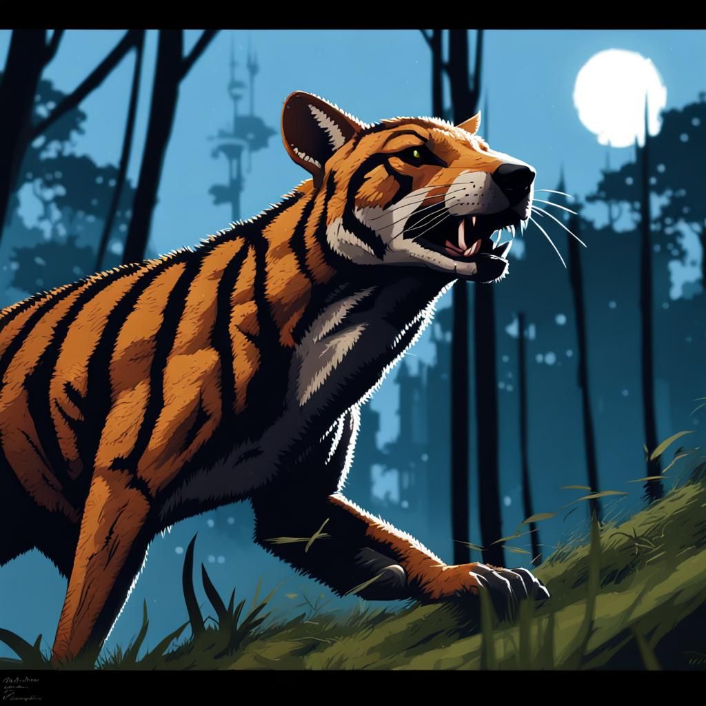 Thylacine Ready to Attack: Photorealistic Synthetism