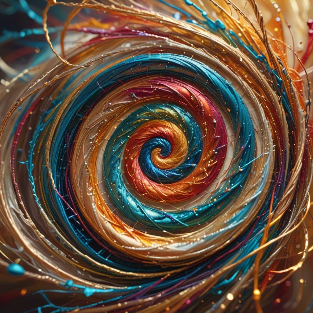 Dynamic Swirling Threads: Abstract Expressionist Macro Photo...