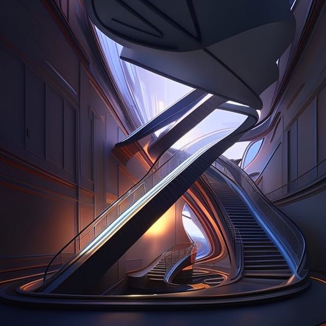 Hyperrealistic Avant Garde Staircase with Impossible Scale