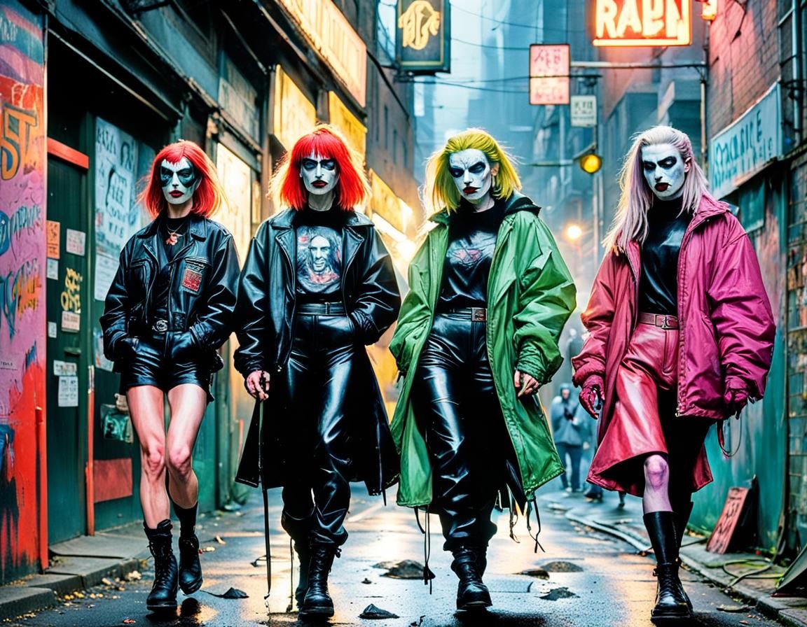 90s Raver Vampire Girls in Gritty Urban Scene