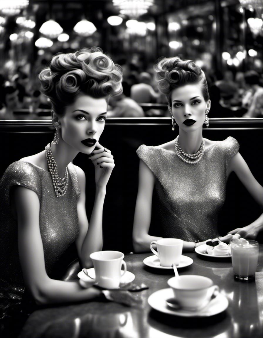 Photorealistic Portrait of Women in Cafe, Magical Realism