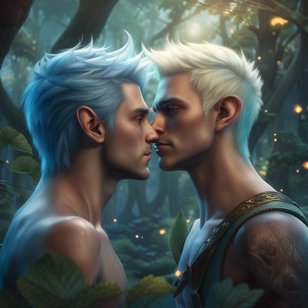 Passionate Kiss in Enchanted Forest: Ethereal Fantasy