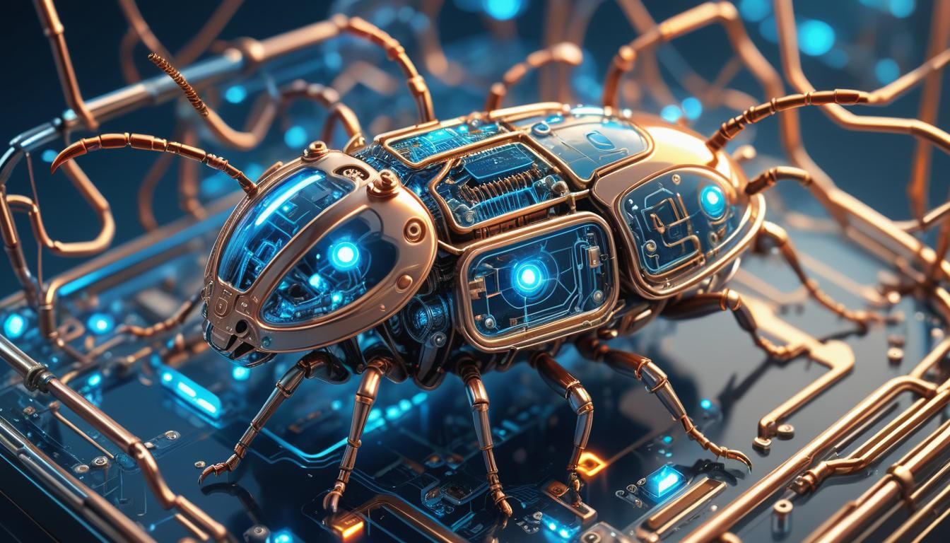 Adorable Chibi Cockroach with Glowing Circuit Board