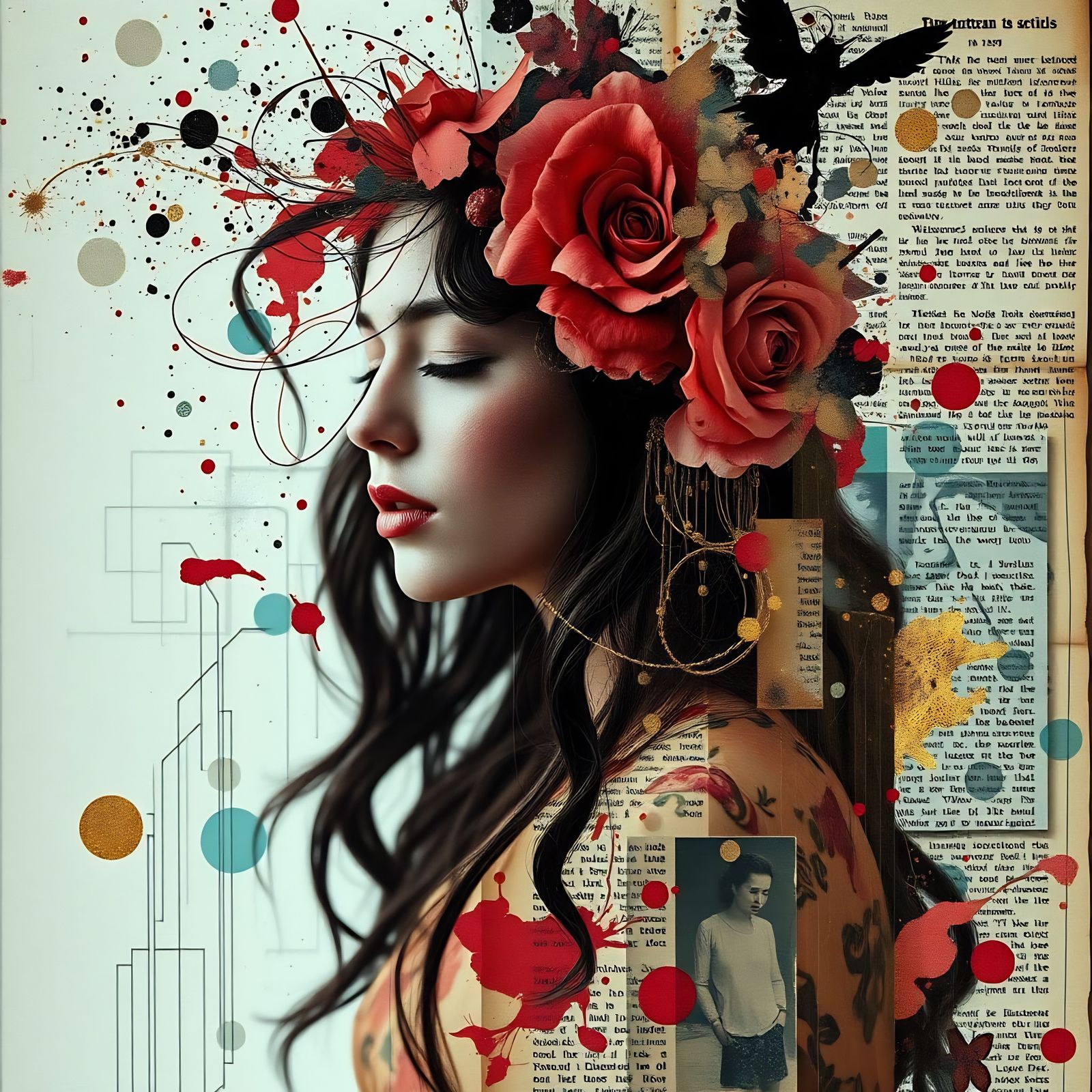 Mixed-media collage portrait