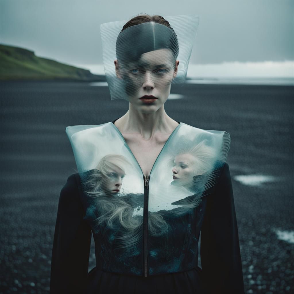 Eerie Double Exposure Fashion Shot in Orkney Islands