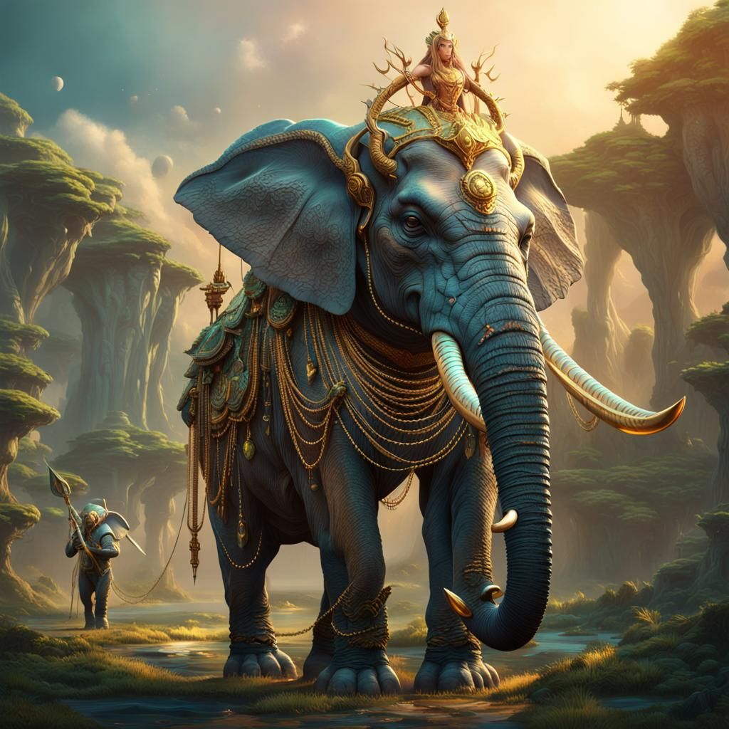 Sci-Fi Alien Queen on Ornate Elephant