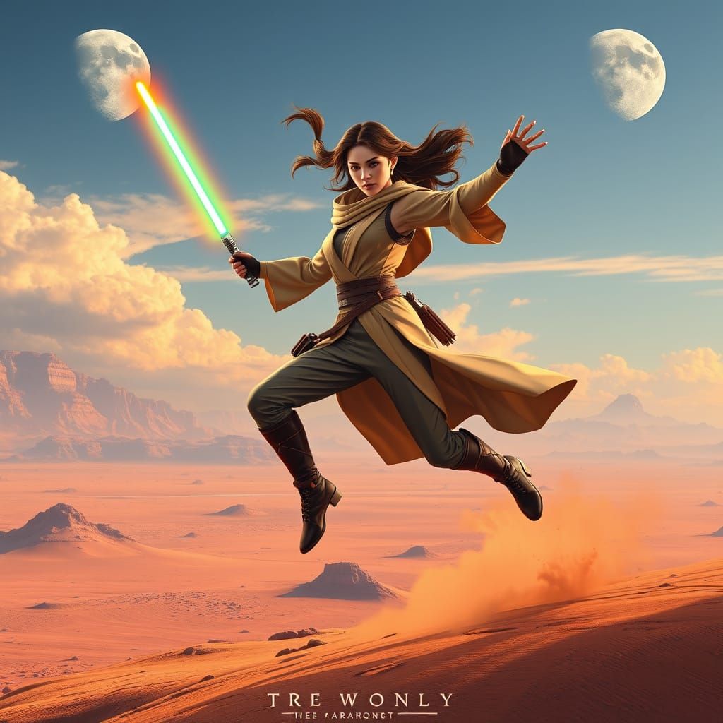 Jedi Jumps on Tatooine with Lightsaber, Anime Style