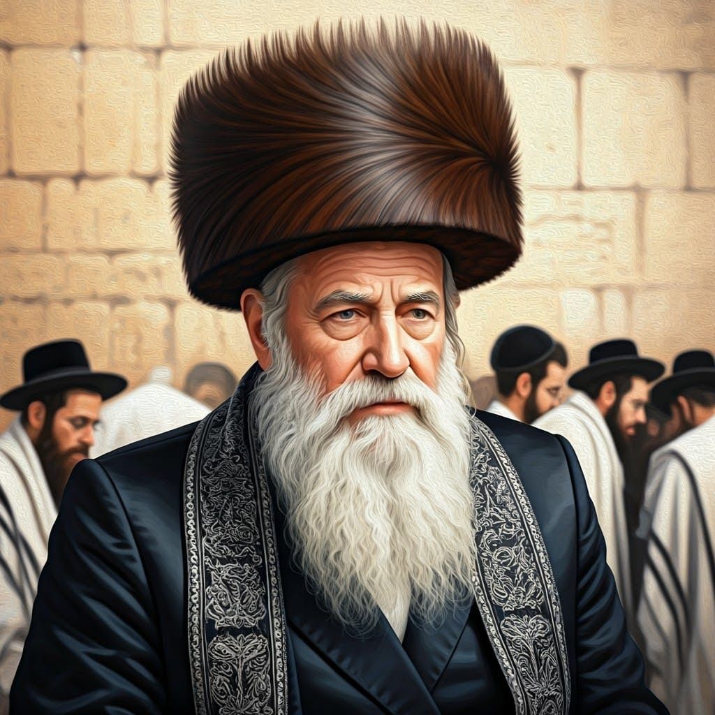 Elderly Hasidic Rabbi in Golden Light, Traditional Attire