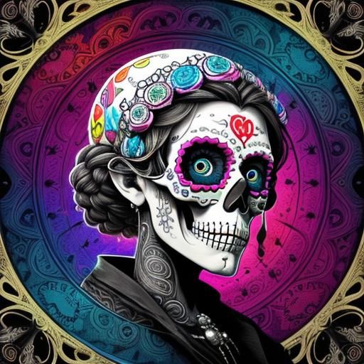 Elaborate Sugar Skull Doodle Art