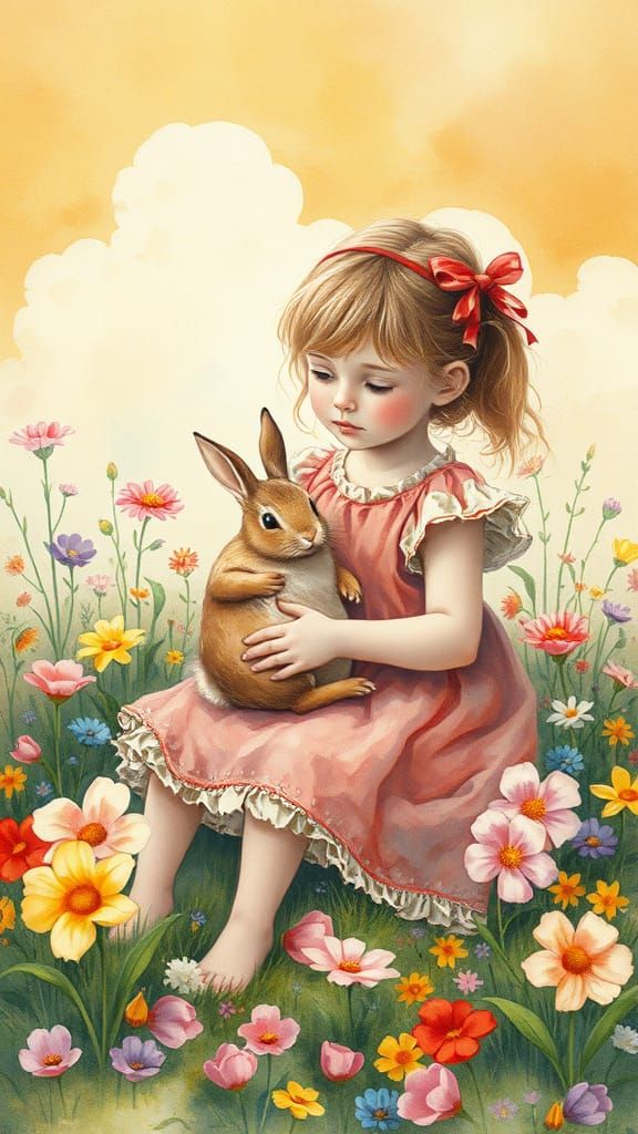 Whimsical Springtime Scene in Storybook Style